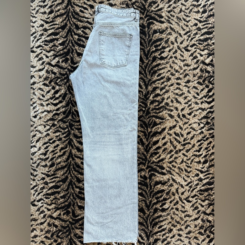 EUC Zara Gray Stonewash Distressed 5-Pocket Wide Leg Jeans Size 14
